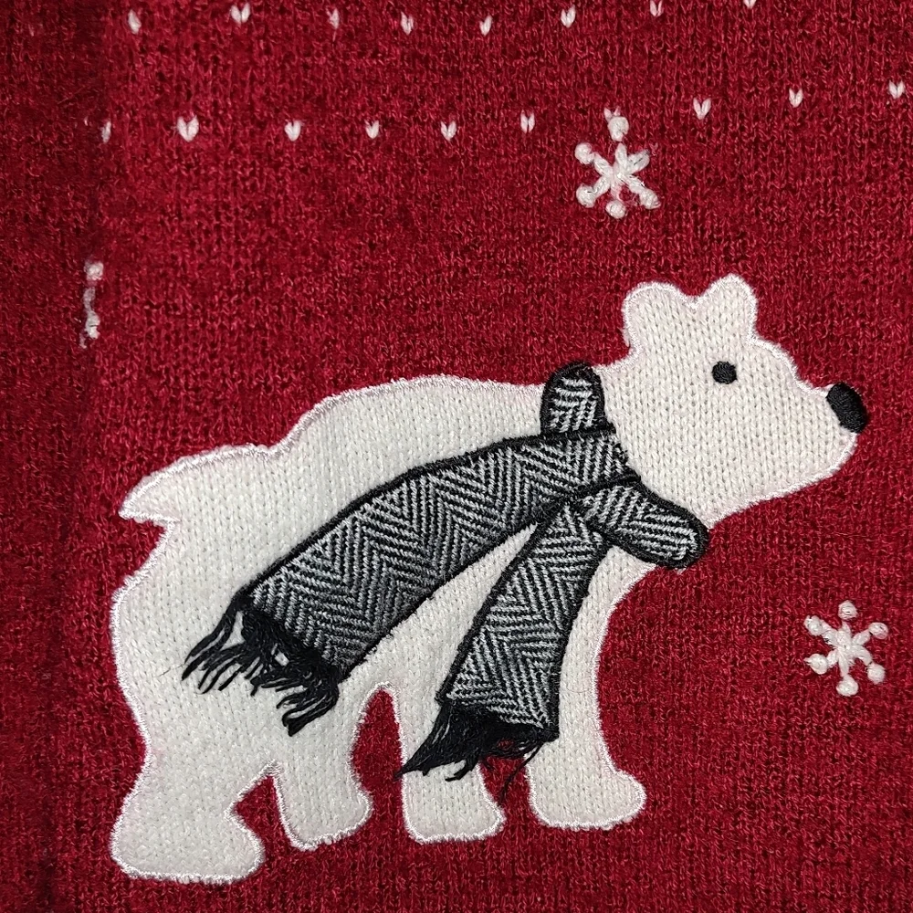 Vintage Red And White Norwegian Fair Isle Polar Bear Knit Sweater With Zipper